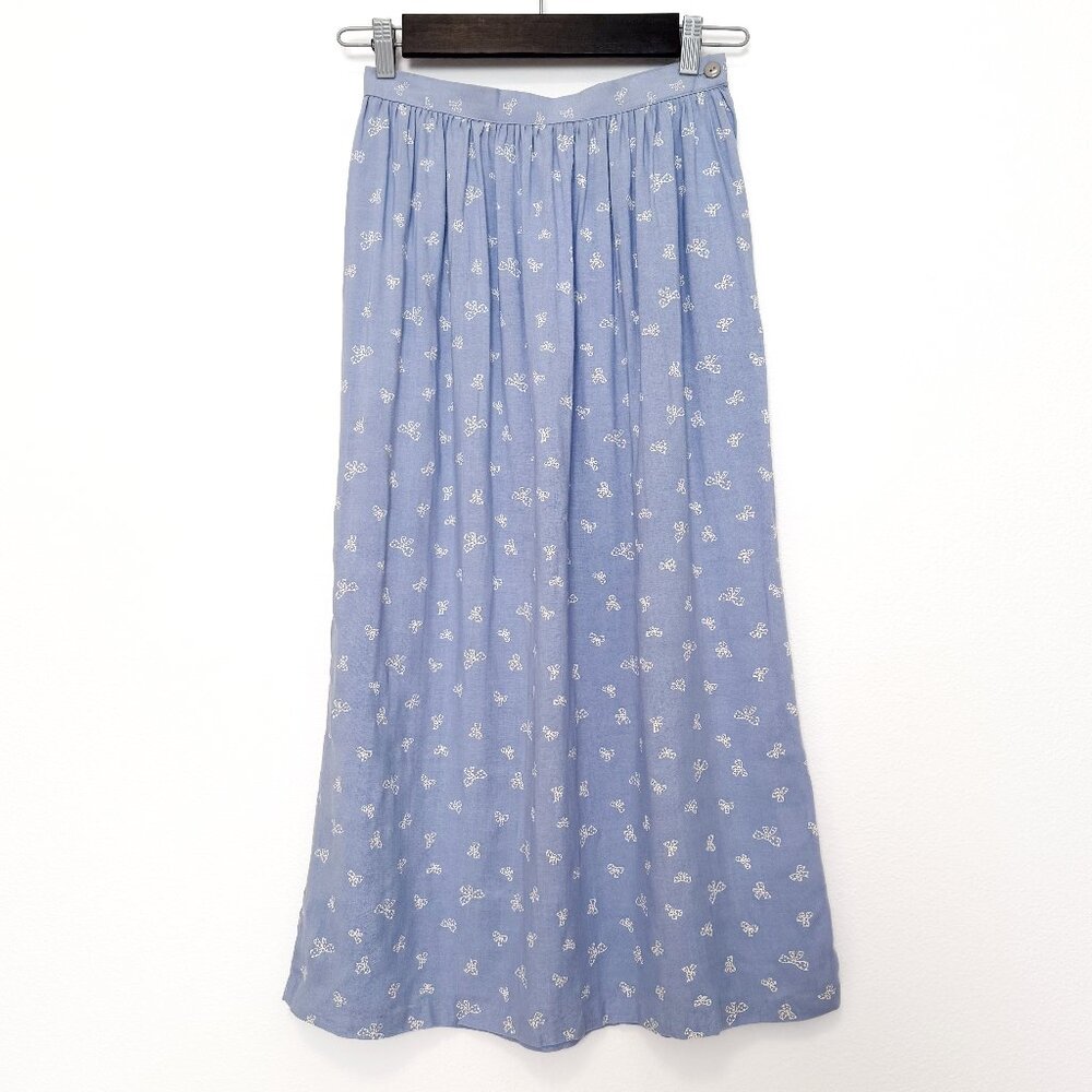 Vintage Fritzi Light Blue Bow Print Midi Skirt Size 10 / 26" Waist / XS Coquette